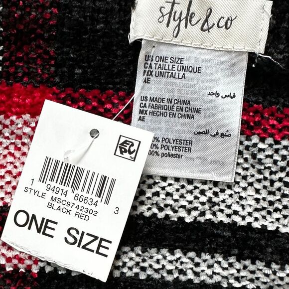 NWT Macy's x Style & Co Ultra-soft Fringe Scarf Black Red White Plaid Stripes - Picture 10 of 11